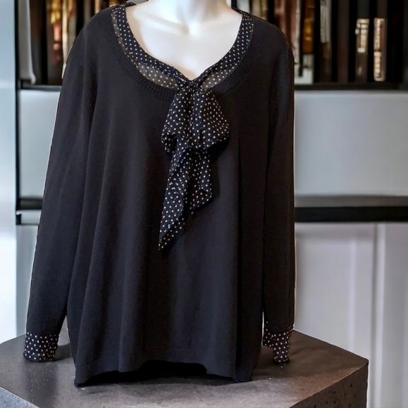 Talbot's black sweater with polka dot accent bow front accent size 3x - Picture 3 of 8